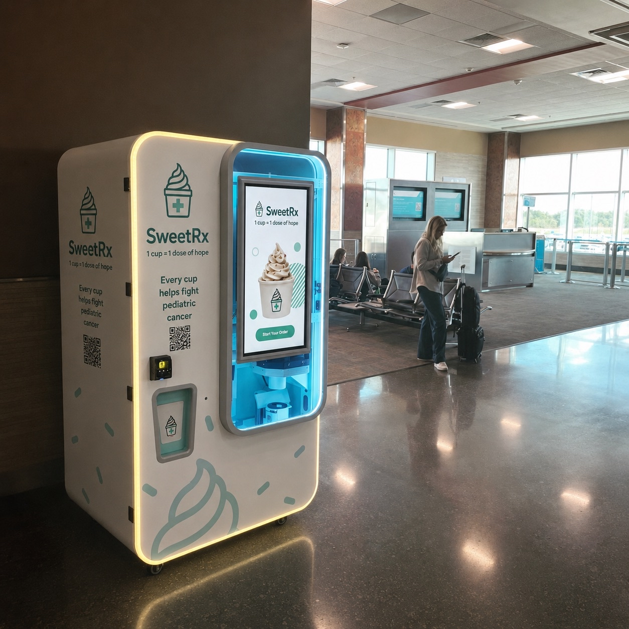 SweetRx kiosk in a high-traffic public venue